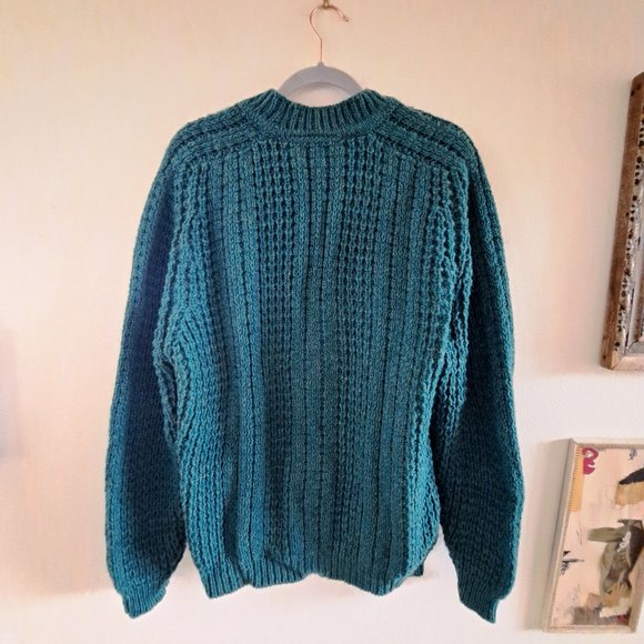 Men's Teal Cable Knit Cardigan - Picture 2 of 4